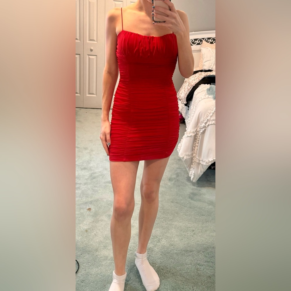 Red Ruched Bodycon Dress